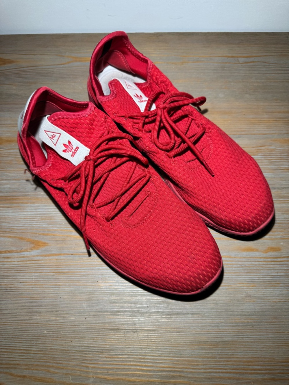 Pharrell Williams Adidas Men's Red Knit Lace-Up Sneakers 11.5
